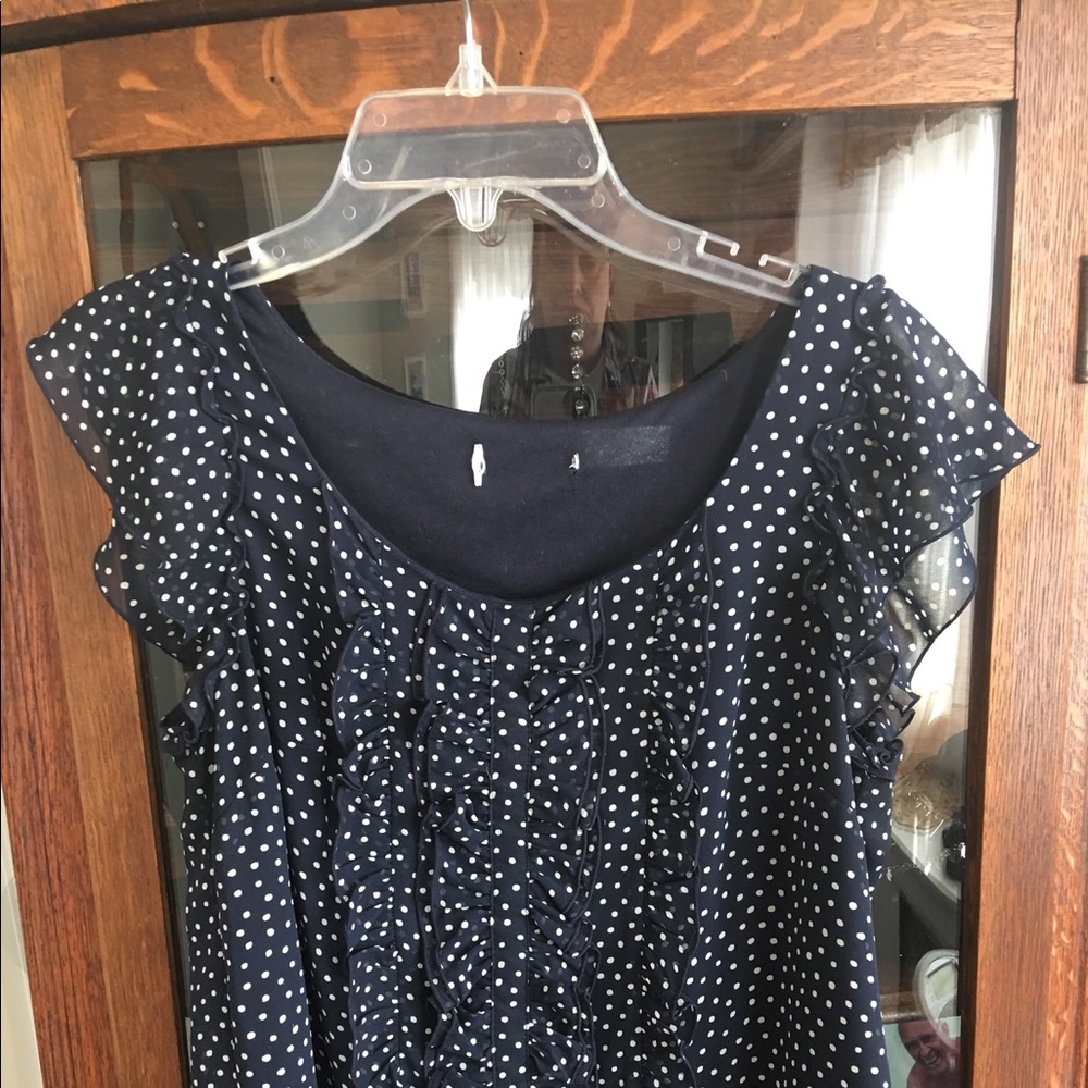 Navy / White Polka Dot Ruffled Georgette Blouse